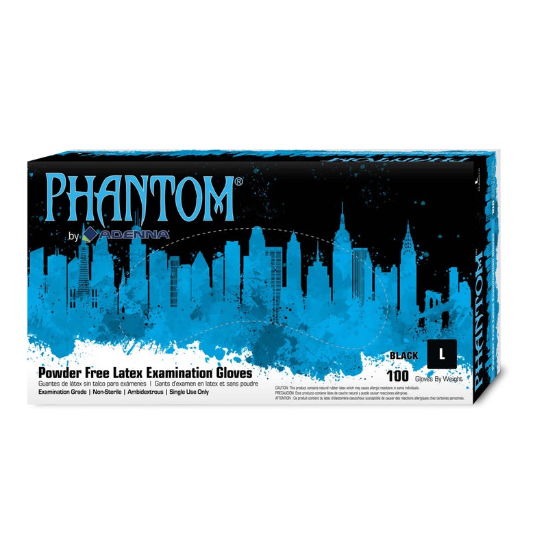 Adenna PHM916 Phantom 6 Mil Powder-Free Latex Gloves, Medical Grade, Black, Large, Box of 100 - Image 1